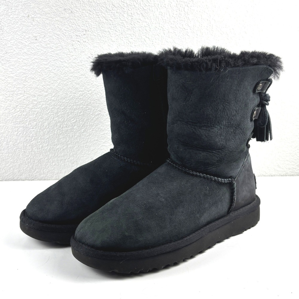 UGG Kristabelle Boots Womens 6 Black Suede Sheepskin Tassel 1014613 Cozy Winter
